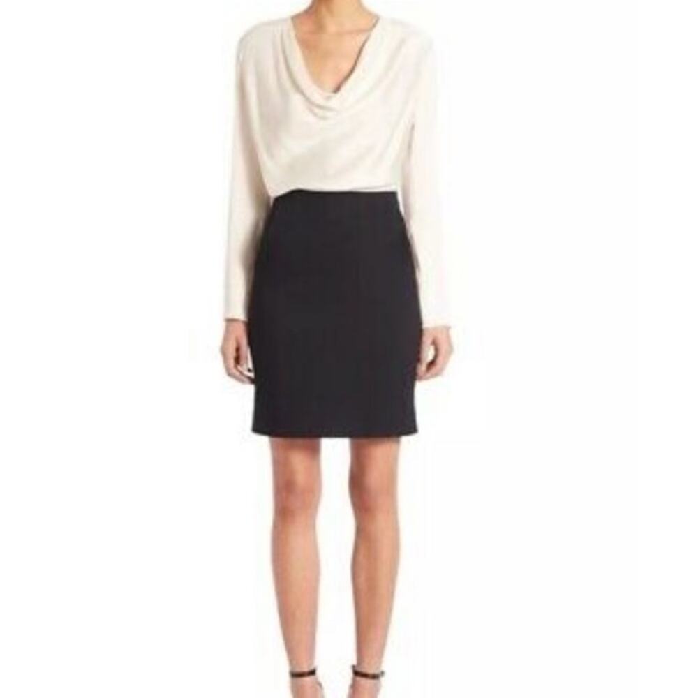 Lanvin Paris Black Ivory Color Block Draped Career Dress Sz 38